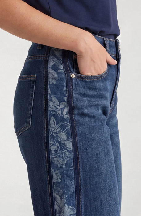 Dark Denim Floral Side Panel Wide Leg