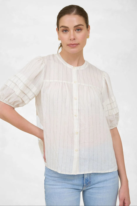 Pin Stripe Puff Sleeve Top