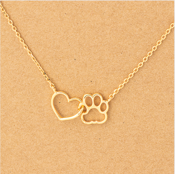 Gold Charm Necklace HeartPaw