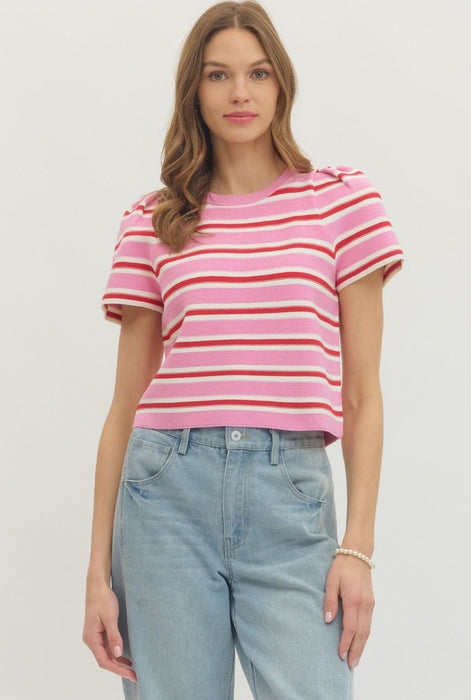 Stripe Short Sleeve Sweater