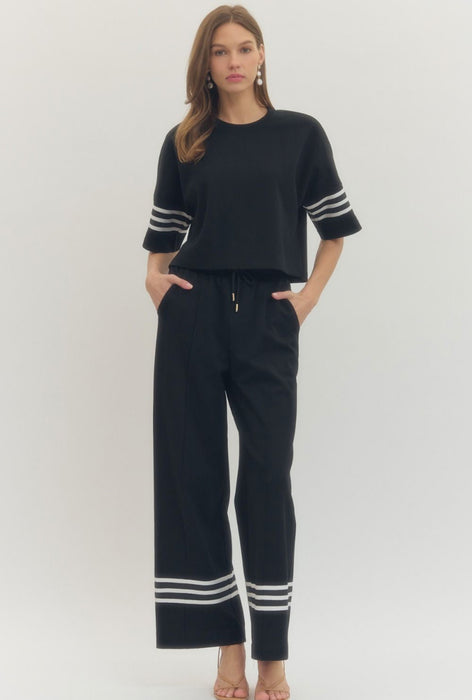 White Stripes Sweat Pants & Top Set