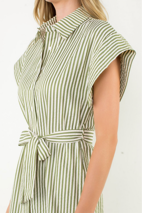 Green Stripe Button Up Dress