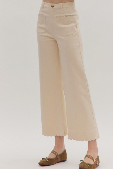 Scallop Detail Wide Leg Jeans