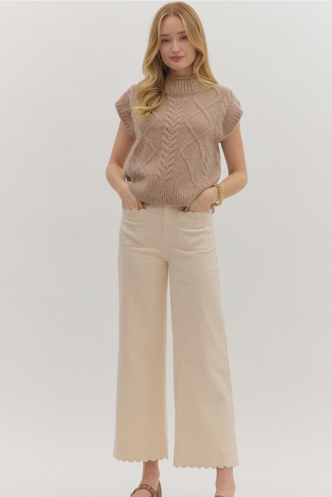 Scallop Detail Wide Leg Jeans