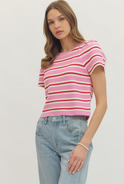 Stripe Short Sleeve Sweater