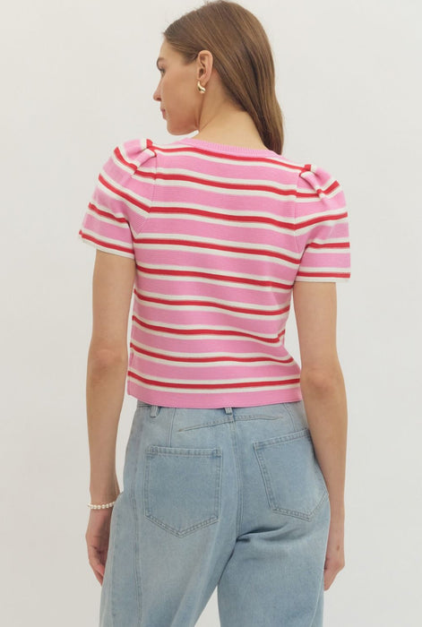 Stripe Short Sleeve Sweater