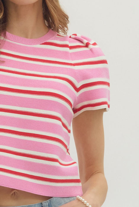 Stripe Short Sleeve Sweater