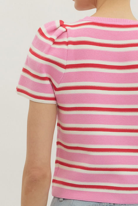 Stripe Short Sleeve Sweater