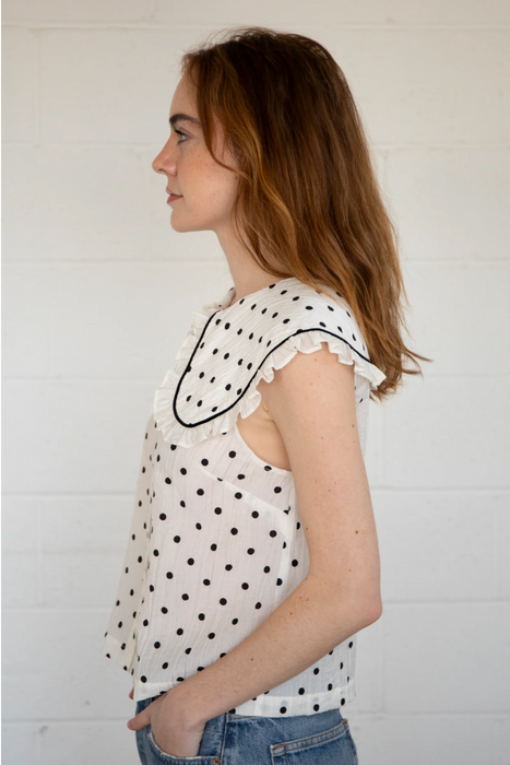 Polka Dot Ruffle Collar Top