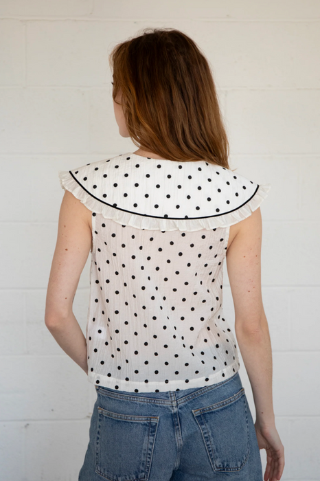 Polka Dot Ruffle Collar Top