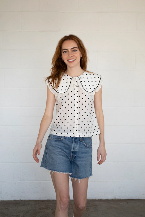 Polka Dot Ruffle Collar Top