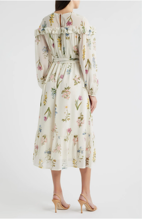 Floral Chiffon Ruffle Sleeve Dress