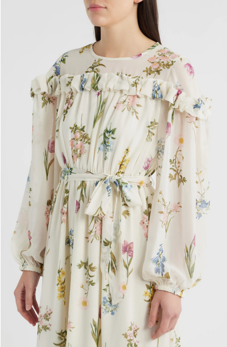 Floral Chiffon Ruffle Sleeve Dress
