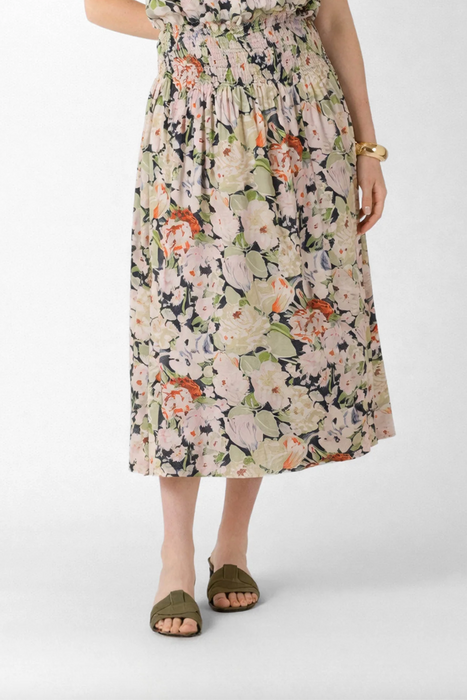 Smocked Waist Midi Skirt