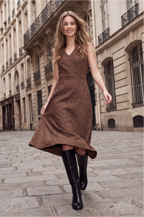 Polka Dot Suede Midi Dress