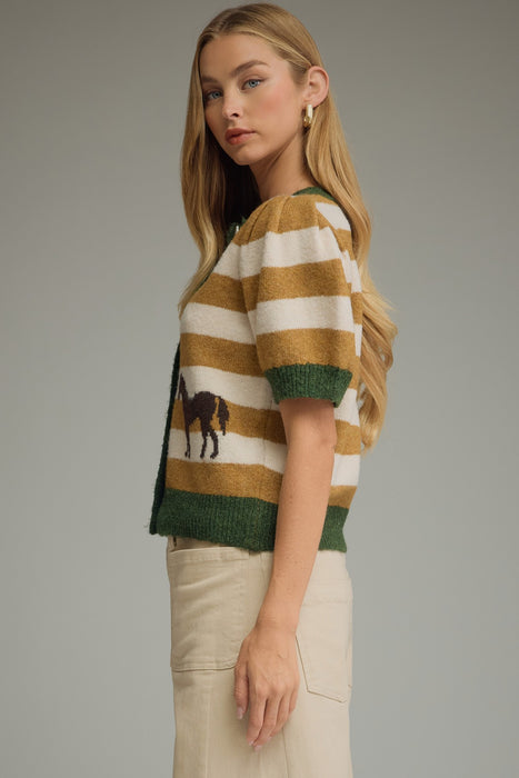 Short Sleeve Stripe Horse Cardigan