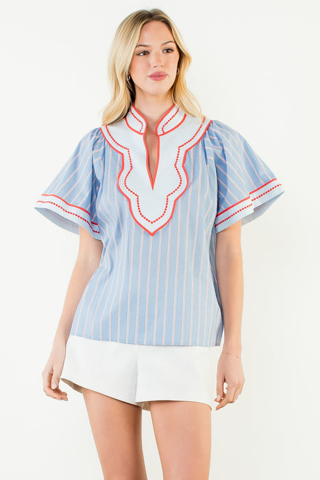 Wide Sleeve Striped Pattern Top