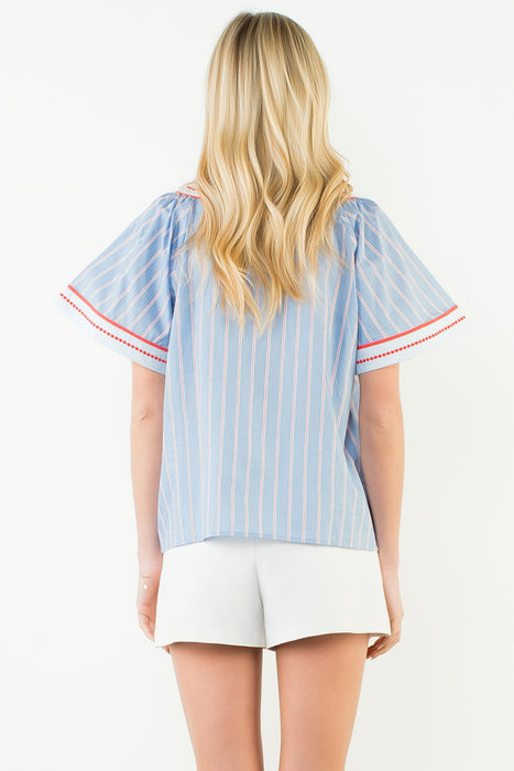 Wide Sleeve Striped Pattern Top