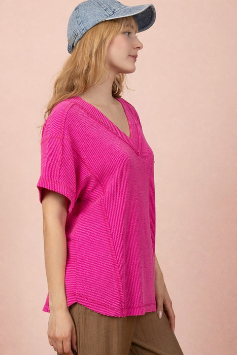 V Neck Loose Textured Top
