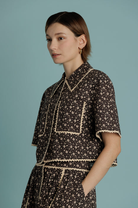 Crochet Trim Floral Skirt/Shirt Set