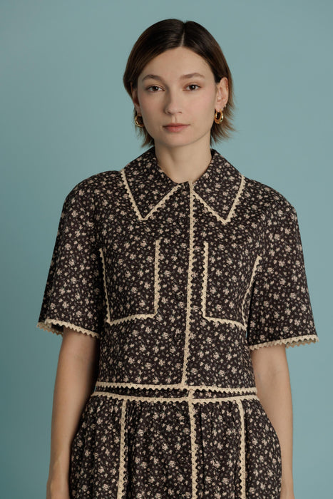 Crochet Trim Floral Skirt/Shirt Set