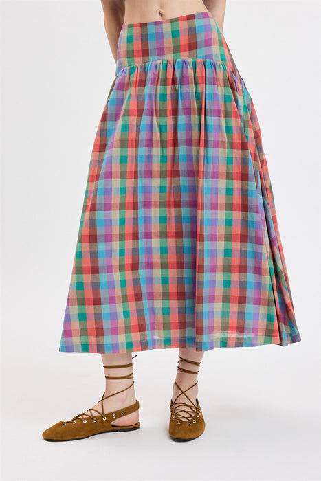 A-Line Plaid Midi Skirt