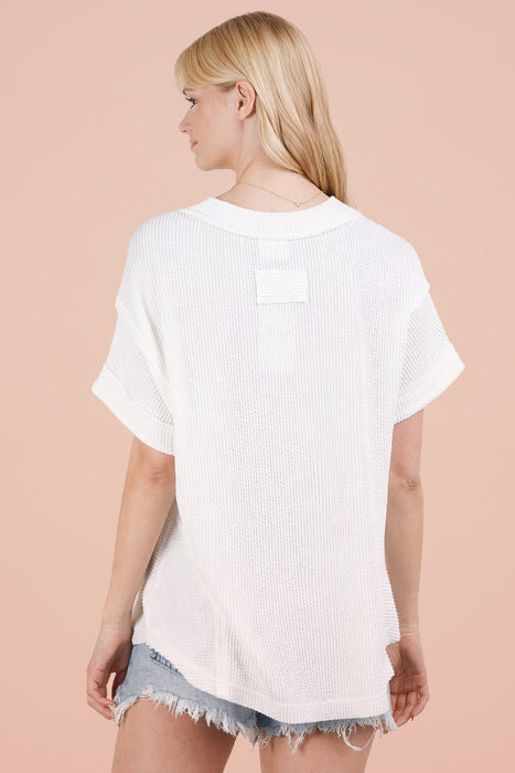 V Neck Loose Textured Top