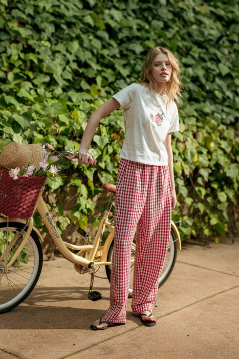 Gingham Elastic Band Waist Pants
