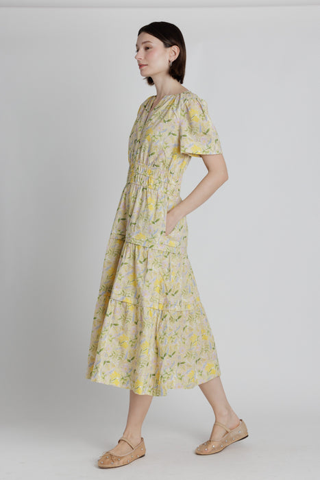 Floral Pintuck Midi Dress