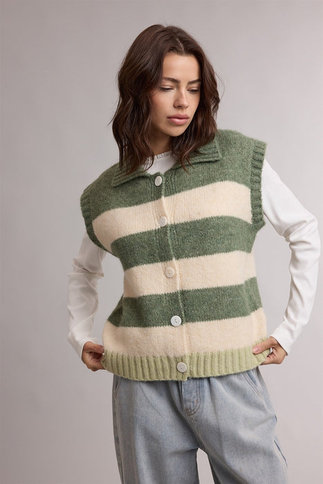 Striped Collared Sweater Vest