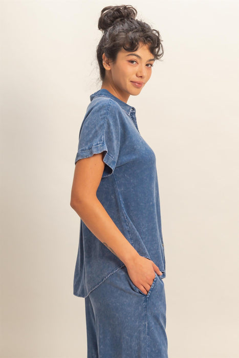 Button Down Short Sleeve Top