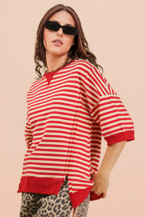 Striped Short Sleeve Sweatshirt