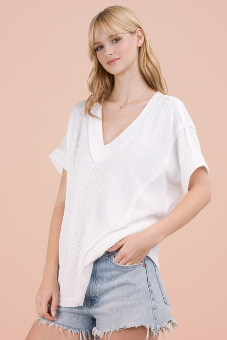 V Neck Loose Textured Top