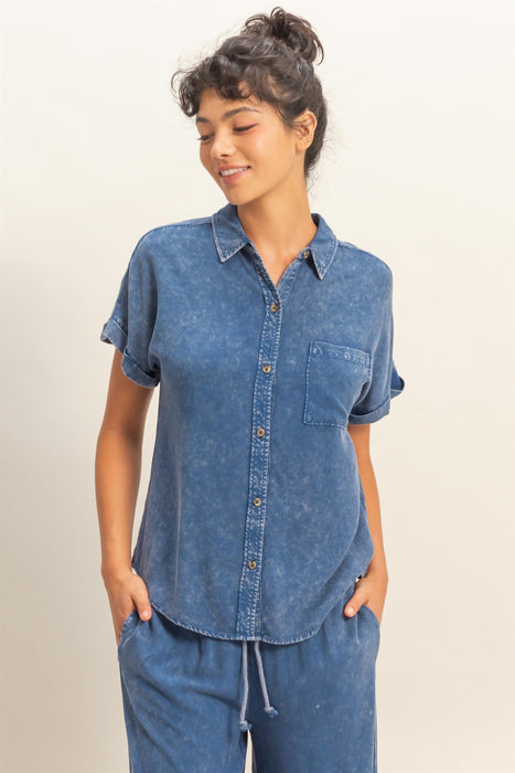 Button Down Short Sleeve Top