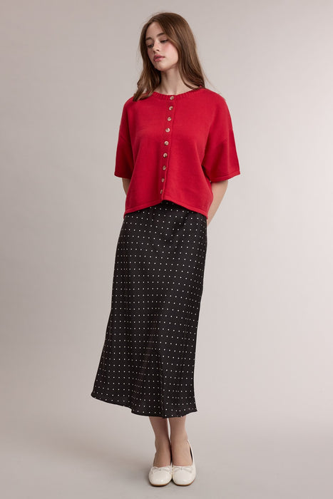 Polka Dot Satin Midi Skirt