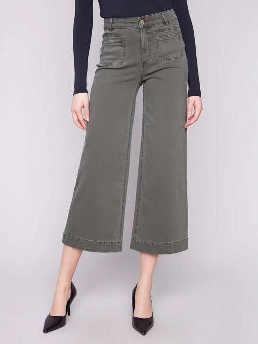 Cropped Flare Front Patch Pocket Pant