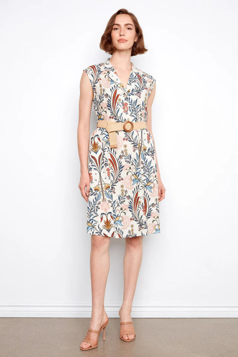 Linen Cap Sleeve Dress with Straw Belt