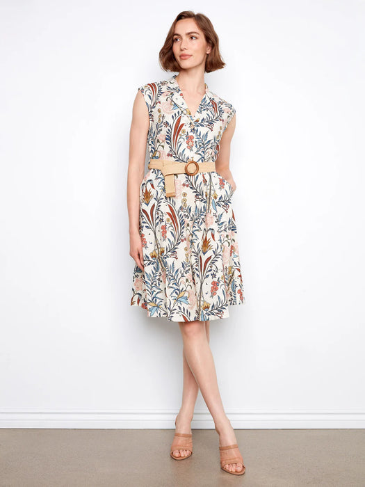 Linen Cap Sleeve Dress with Straw Belt