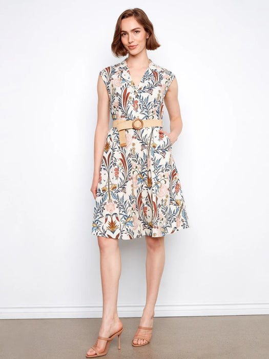 Linen Cap Sleeve Dress with Straw Belt