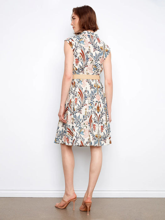 Linen Cap Sleeve Dress with Straw Belt