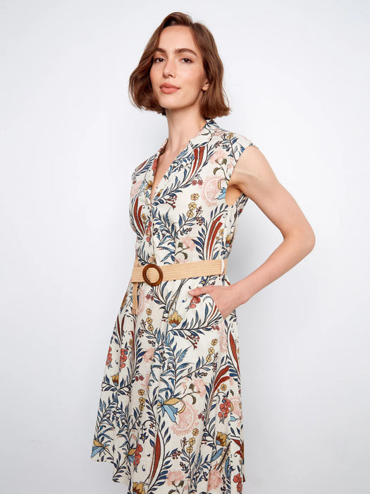 Linen Cap Sleeve Dress with Straw Belt