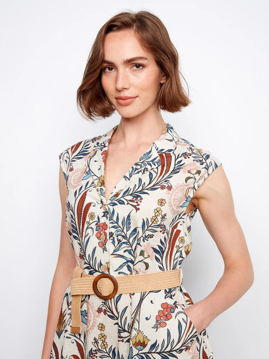 Linen Cap Sleeve Dress with Straw Belt