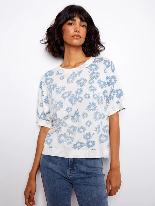 Reversible Print Short Sleeve Sweater