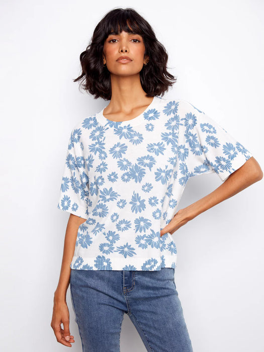 Reversible Print Short Sleeve Sweater