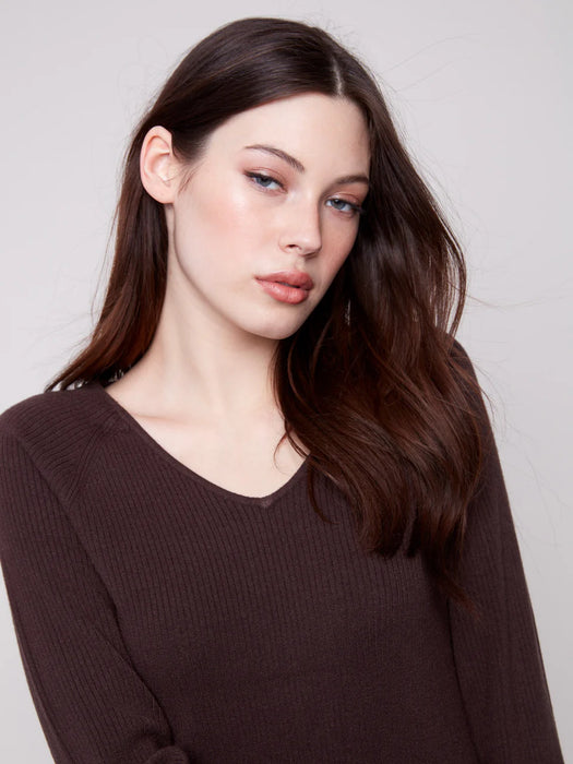 Ribbed Knit Sweater with Heart Rivets
