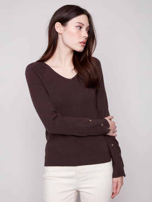 Ribbed Knit Sweater with Heart Rivets