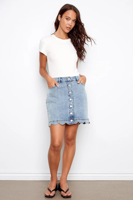 Scalloped Hem Denim Skort