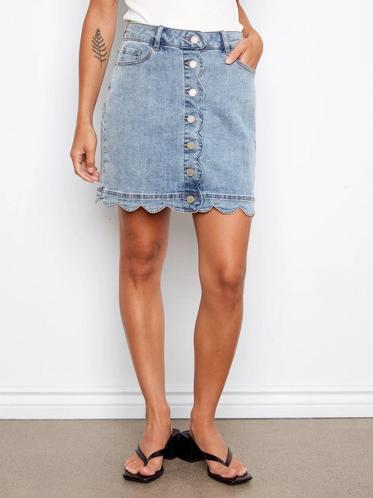 Scalloped Hem Denim Skort