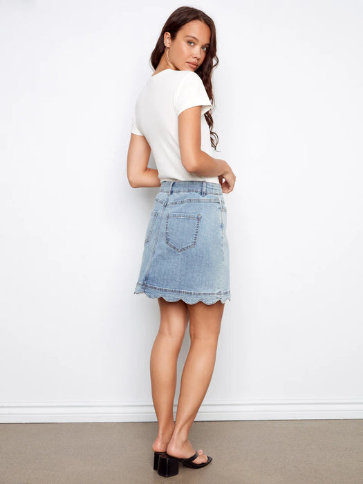 Scalloped Hem Denim Skort