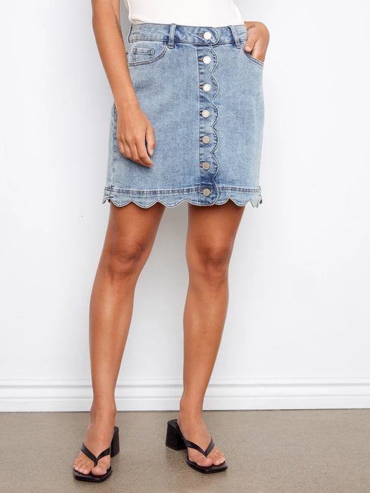 Scalloped Hem Denim Skort